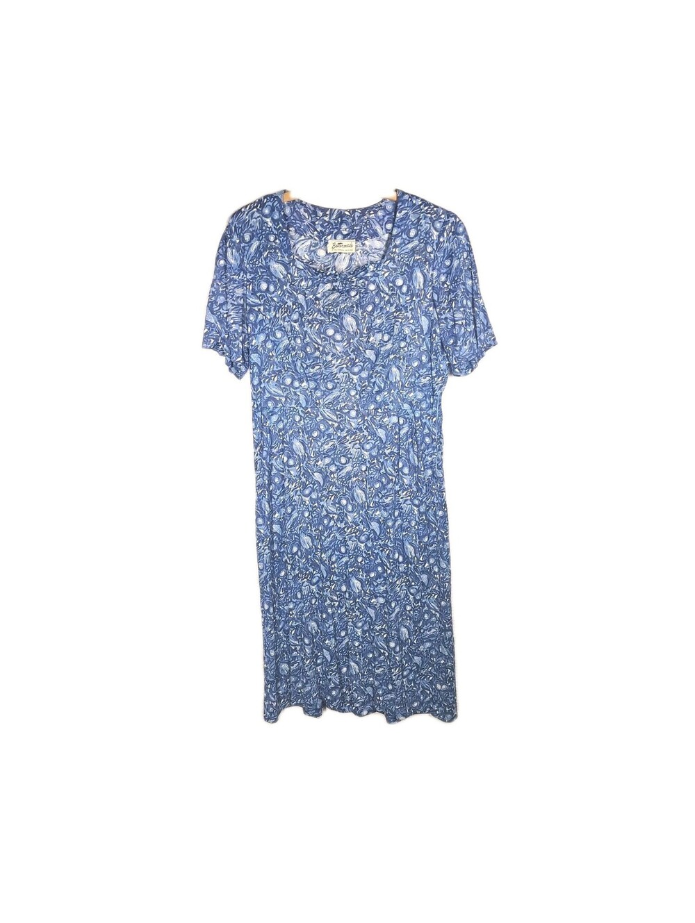 Vtg 60s Rayon Knit Dress Plus Size Bettermade Shirtwaist Silky Metal Zip Blue